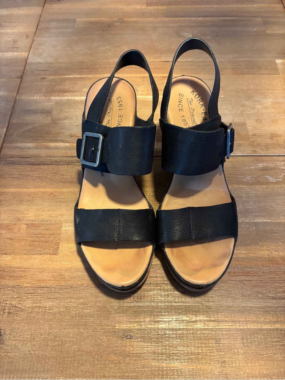 Kork-Ease Black Leather Slingback Wedge Sandals - Picture 5 of 5